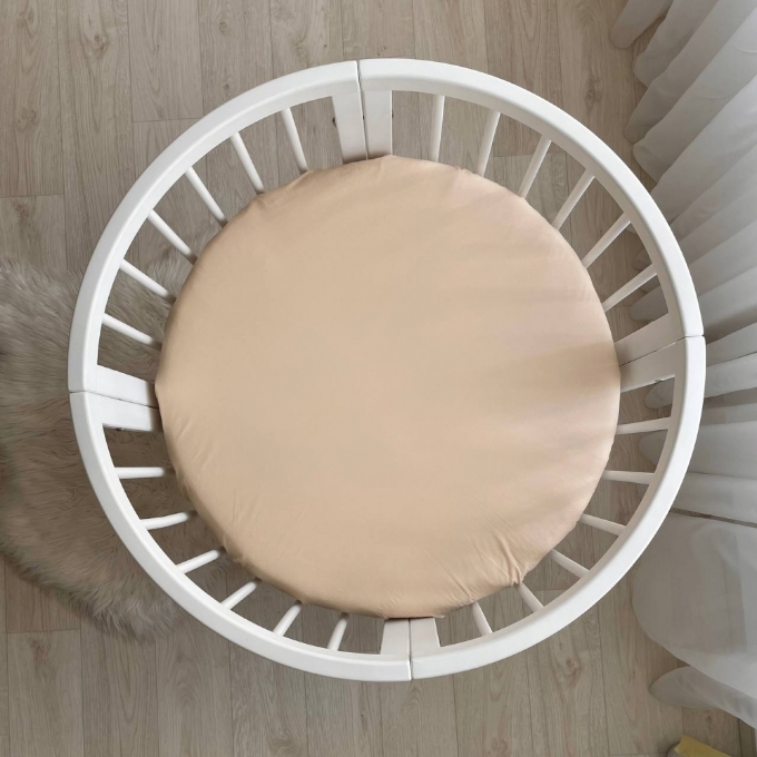 Husa saltea rotunda patut bebe copii cu elastic, 70 x 70 cm, bej (1)